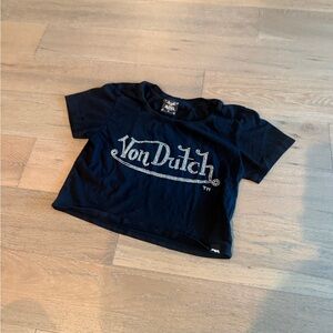 Von Dutch Rhinestone Black Crop Tee